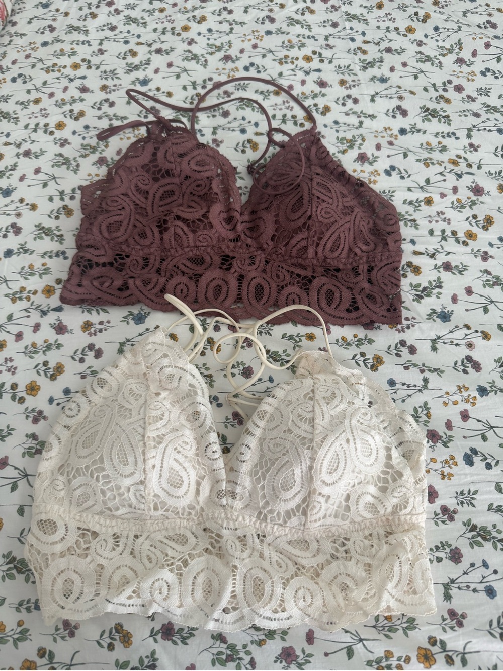 Victoria’s Secret Pink bralettes Mauve Purple & Cream Paisley Lace Bundle